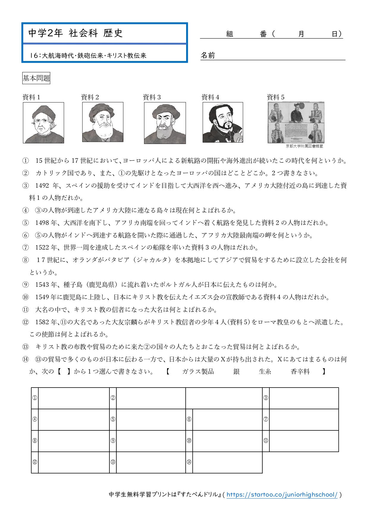 中2社会「歴史」学習プリント・練習問題 まとめ一覧 | 無料